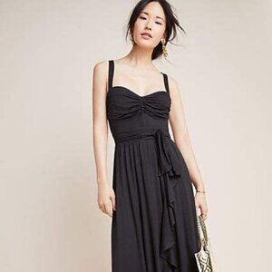 Anthropologie Maeve Black Ruffled Maxi Dress, Size Medium